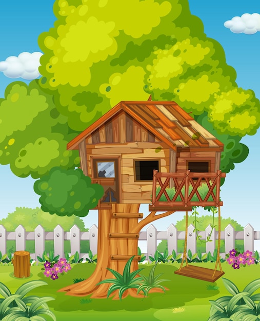 Tree house in the park scene