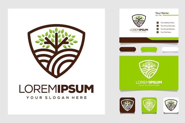 Tree icon elements green garden logo  template and business card