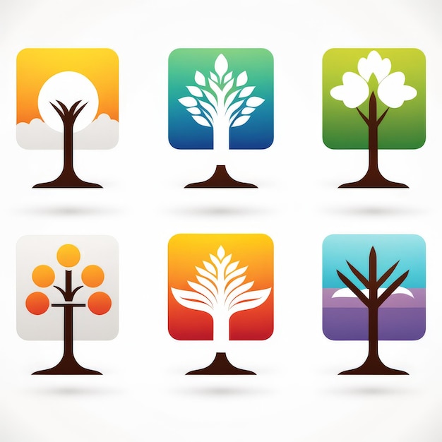 tree icons set flat style