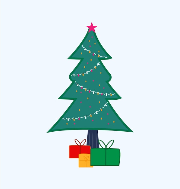 Tree illustration christmas vector design with gift box