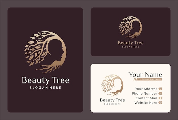 Tree of life logo design blends with beautiful face negative space.