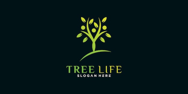 Tree life logo design template with unique concept Premium Vector