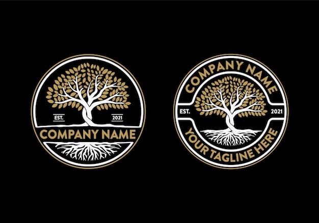 Tree of life logo illustration. Wood industry business stamp badge design template