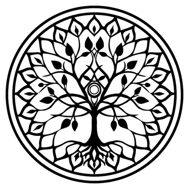 Vector a tree of life mandala silhouette featuring a central tree of life mandala