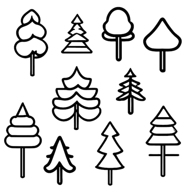 Tree line art vector icon set