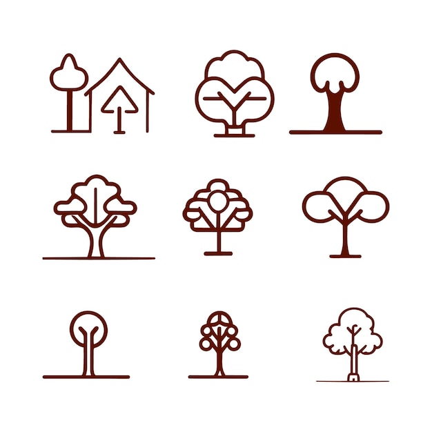 Tree line art vector icon set