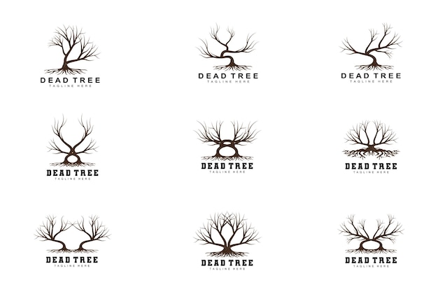 Tree Logo Design Dead Tree Illustration Wild Tree Cutting Global Warming Vector Earth Drought Product Brand Icons