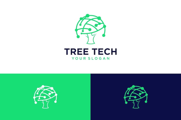 tree logo design with technology and network