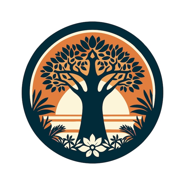 tree logo flat vector design in vintage style