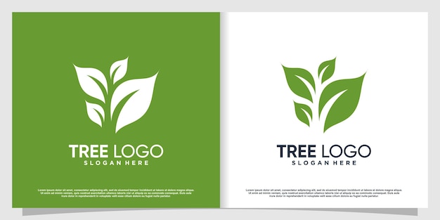 Tree logo with creative leaf concept Premium Vector