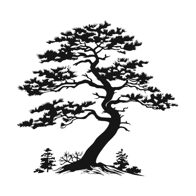 tree pine silhouette tattoo logo cypress tree evergreen cedar forest wood vector illustration