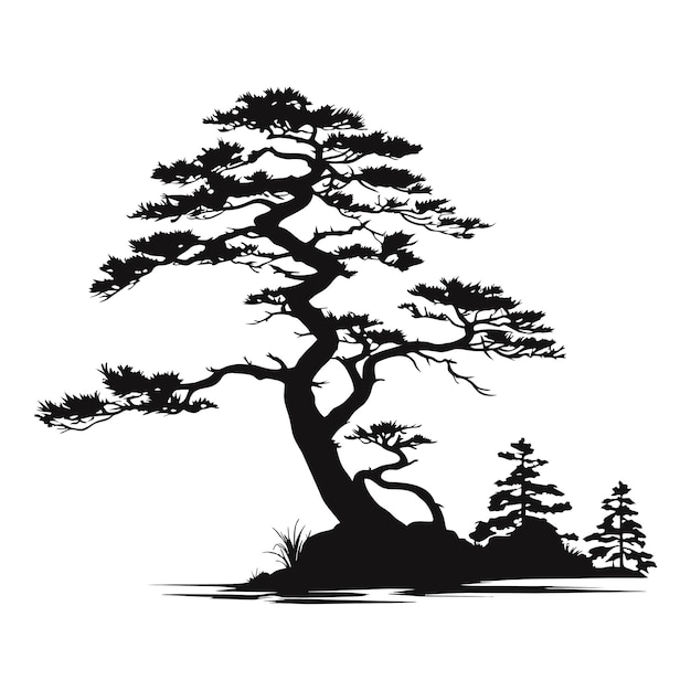 tree pine silhouette tattoo logo cypress tree evergreen cedar forest wood vector