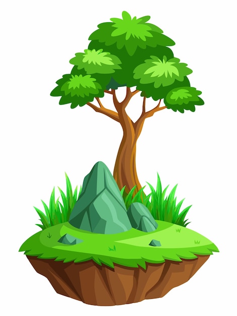 a tree in a pot with a mountain on the top