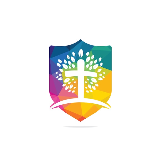 Tree religious cross symbol icon vector design