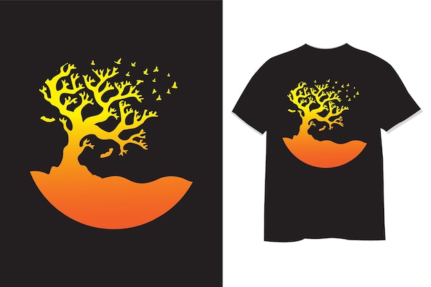 tree retro sunset vintage t shirt design