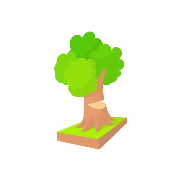 Tree to saw cut icon in cartoon style on a white background