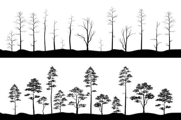 Tree silhouette with and without leaves vector illustration