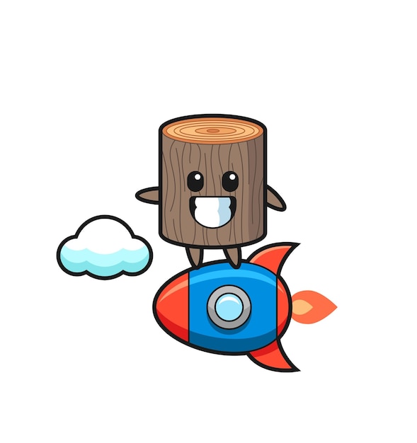 Tree stump mascot character riding a rocket cute design