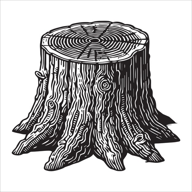 Vector tree stump silhouette tree stump clipart vector illustration in black and white