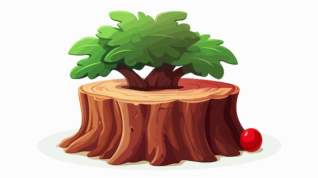 a tree stump with a strawberry on it