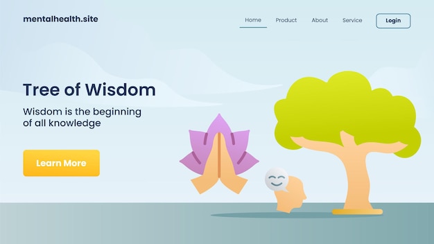 tree of wisdom landing page website modern cartoon flat color style isolated background