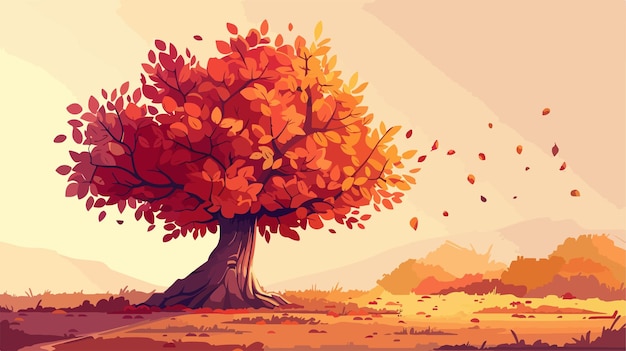 Vector a tree with autumn leaves on it and a mountain in the background