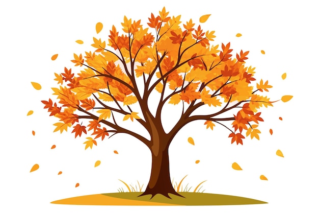 Vector tree with fall orange leaves on white background