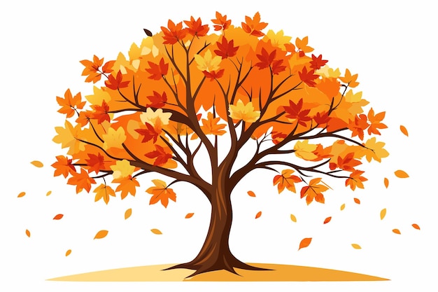 Vector tree with fall orange leaves on white background