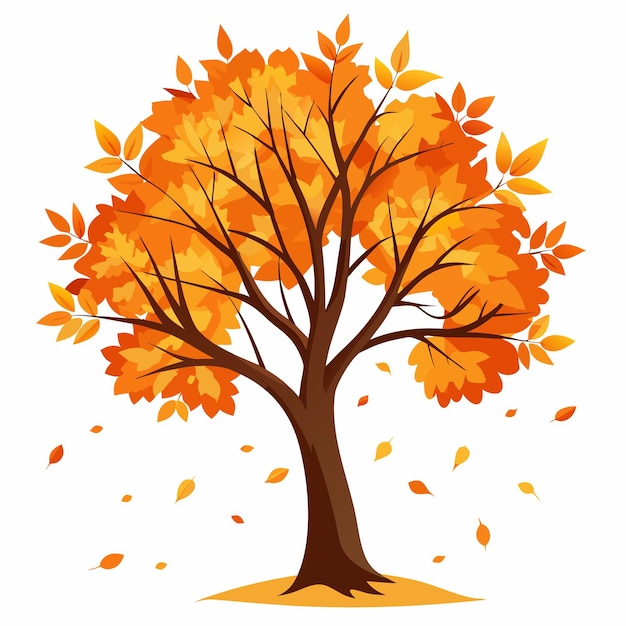 Vector tree with fall orange leaves on white background