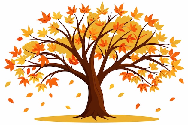 Vector tree with fall orange leaves on white background