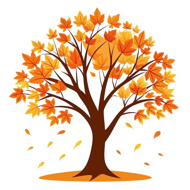 Vector tree with fall orange leaves on white background