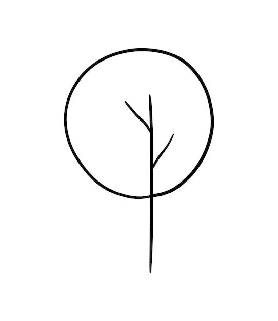 Tree with foliage on the trunk plant nature forest doodle linear cartoon coloring