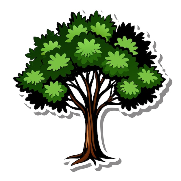 Vector a tree with green leaves sticker on a isolated white background 5