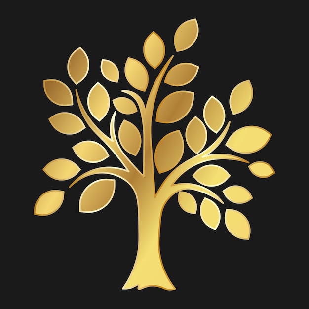 Vector tree with leaves gold icon for web and logo in flat style