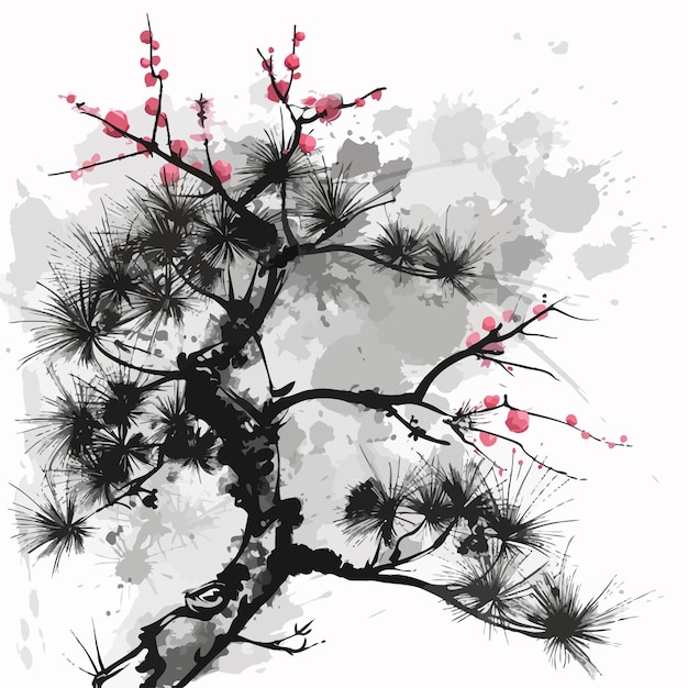 a tree with pink flowers on it and a black background