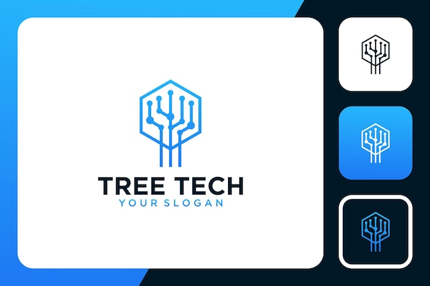 tree with technology logo design icon vector illustration