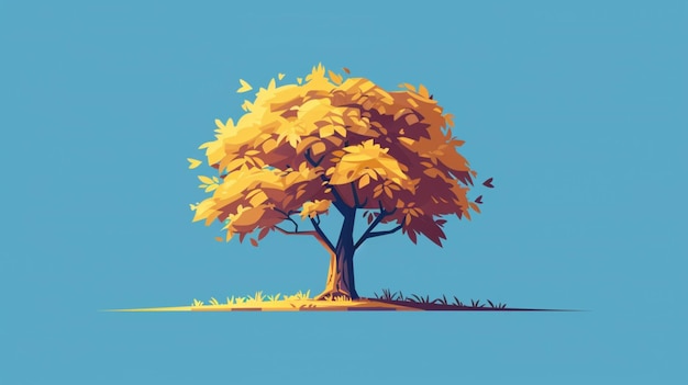 a tree with yellow leaves and a blue sky background