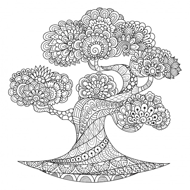 Tree zentangle style, coloring page