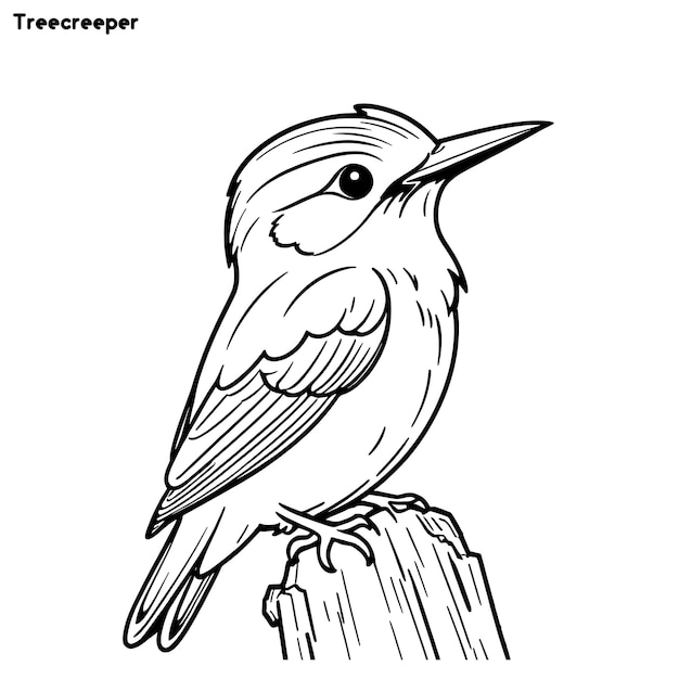 Treecreeper Bird hand drawing coloring page and outline vector design