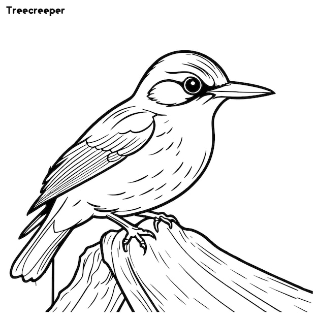 Treecreeper Bird hand drawing coloring page and outline vector design