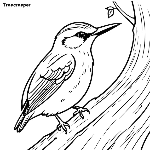 Treecreeper Bird hand drawing coloring page and outline vector design