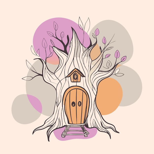 Treehouse vector line art style