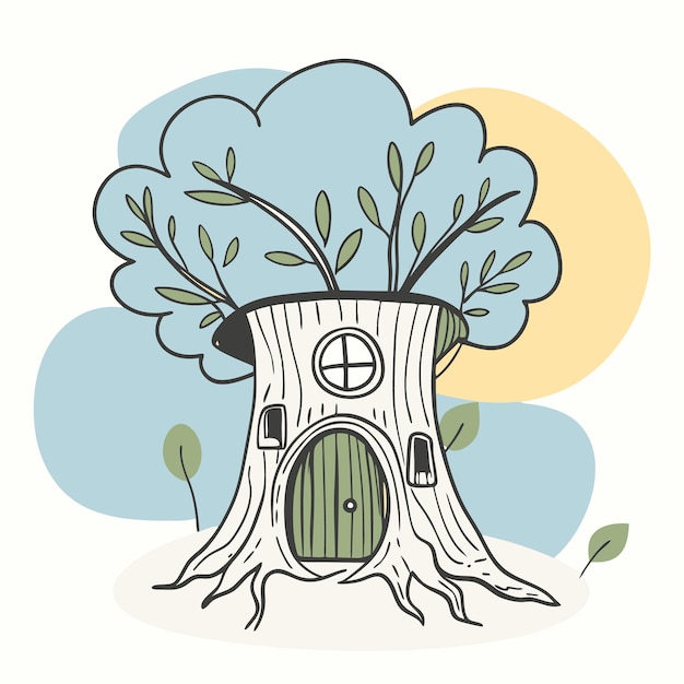 Treehouse vector line art style