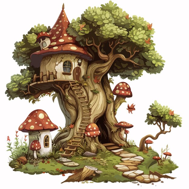 Vector a treehouse with a tree and a house on it