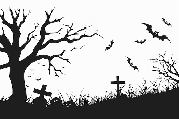 Trees Bats Crosses Halloween Landscape Background