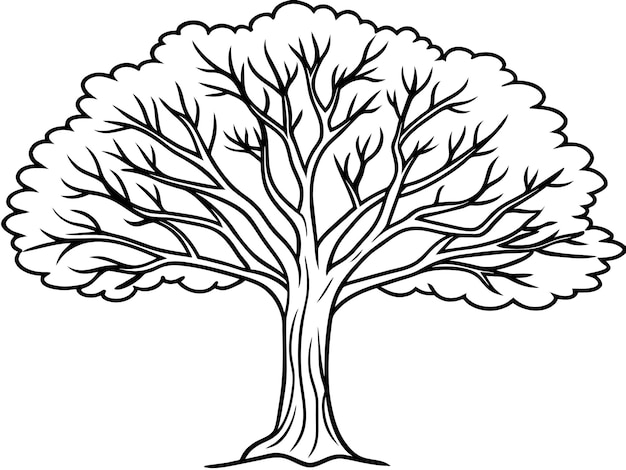 Trees Black and White Cartoon Illustration of Bird for Coloring Book