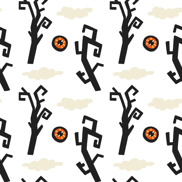 Trees eye clouds halloween pattern