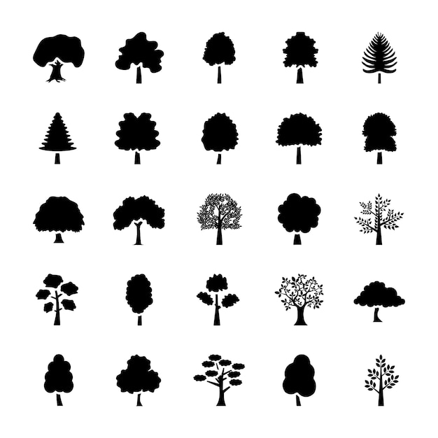 Vector trees glyph icons set