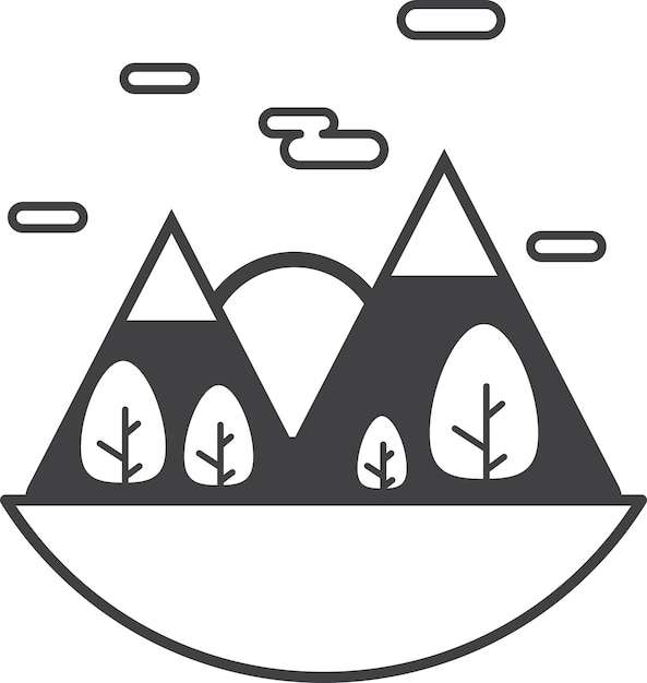 Trees and mountains illustration in minimal style