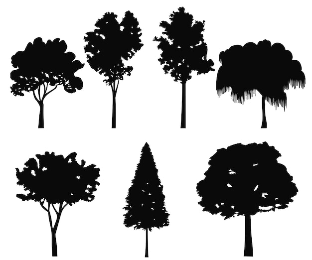 Trees set silhouette on white background isolated vector